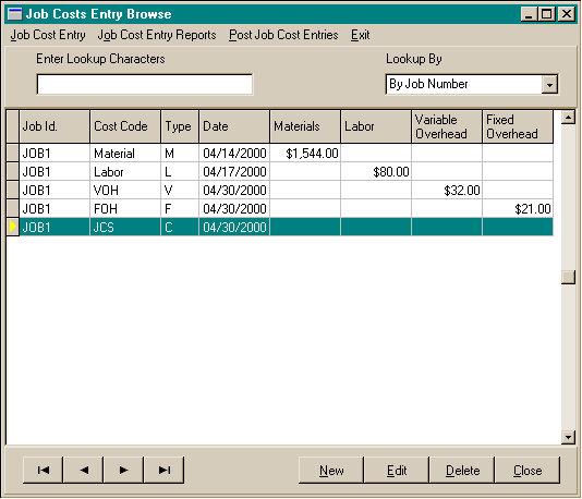 Job Cost Entries